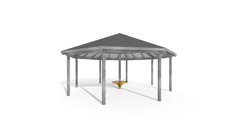 Technical render of a 7.5M Octagonal Gazebo with Decked Base